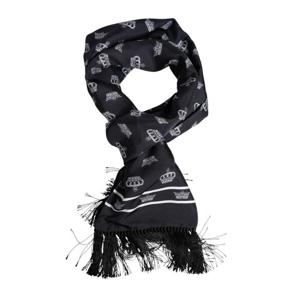 Dolce & Gabbana Black Silk Crown Fringes Men Foulard Men's Scarf